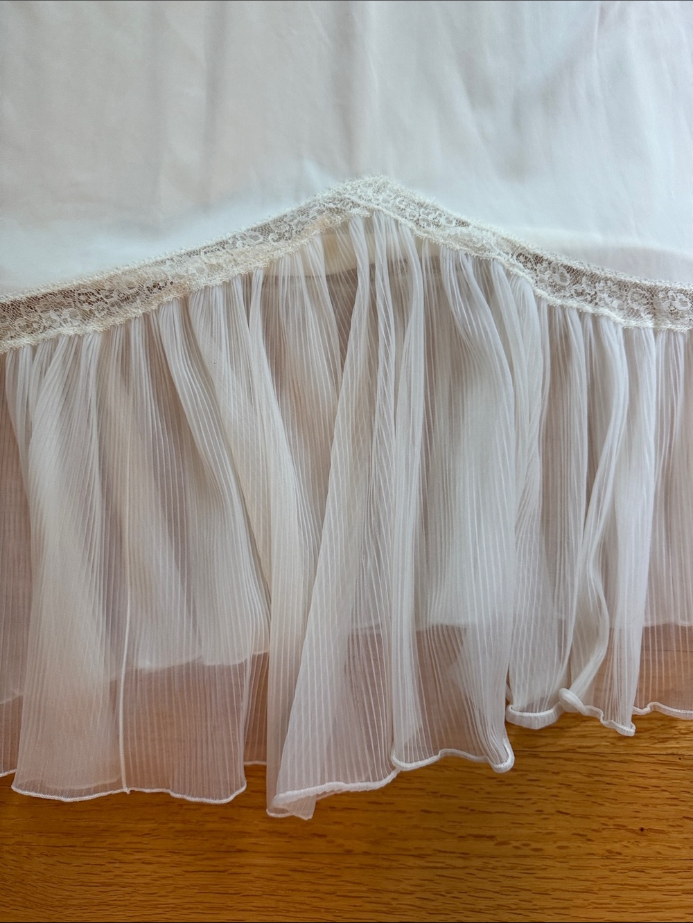 Vintage Rogers Nightgown / Slip Off-White Sheer Pleated and Lace Bust & Hem - Picture 9 of 12